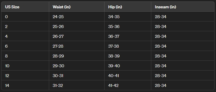 10 Different Types of Pant with Picture and Size Chart Guide Women's Pant Size Chart